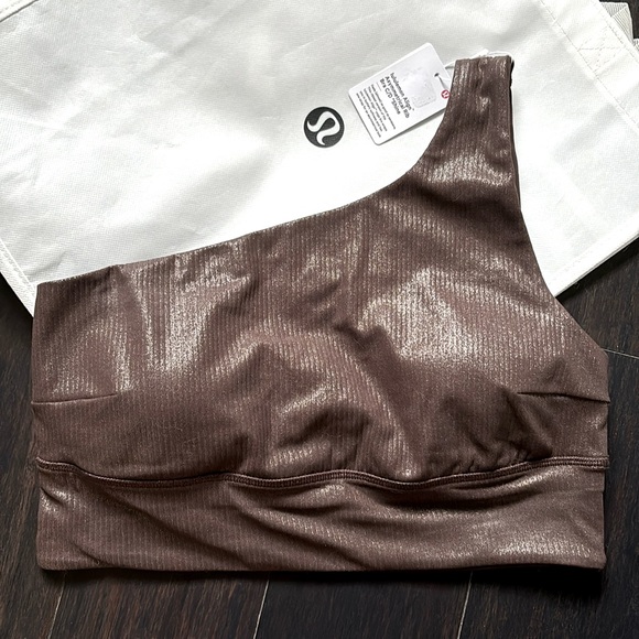 LULULEMON ALIGN ASYMMETRICAL BRA RIBBED *SHINE C/D IN ESPRESSO SZ 10 NWT